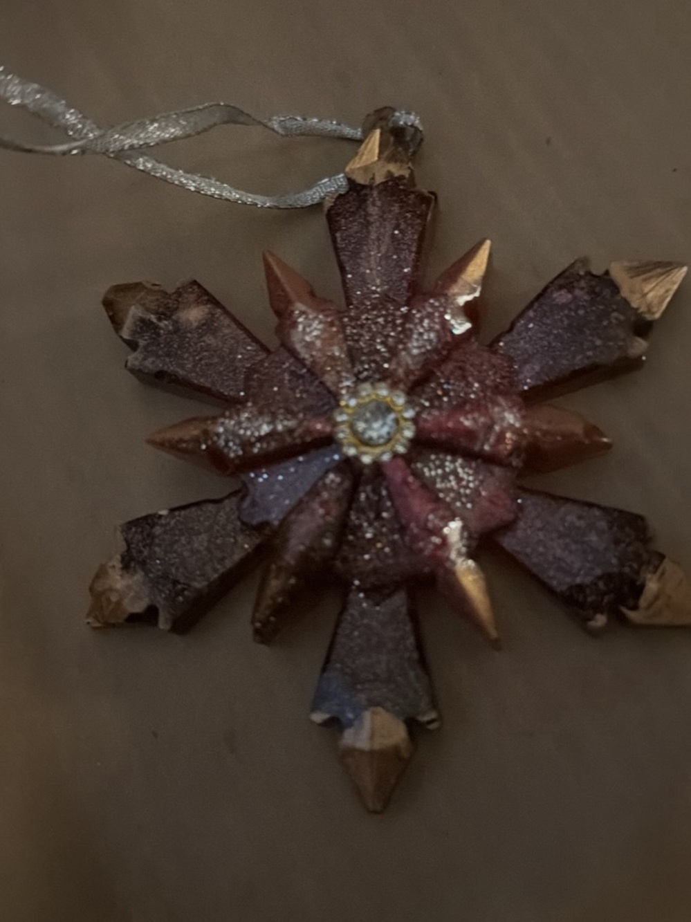 Glittering Red and Gold Snowflake Ornament - Holiday Tree Decoration